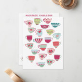 Tea Cups Fun Retro Vintage Personalized Notitiekaartje (Voorkant / Achterkant in situ)