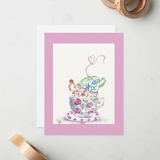 Tea Cups Greeting Card Notitiekaartje (Voorkant / Achterkant in situ)