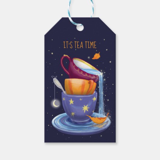 Tea cups Herfst Whimsical Tea Party Cadeaulabel (Voorkant)