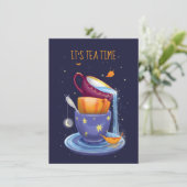 Tea cups Herfst Whimsical Tea Party Invitation Kaart (Staand voorkant)