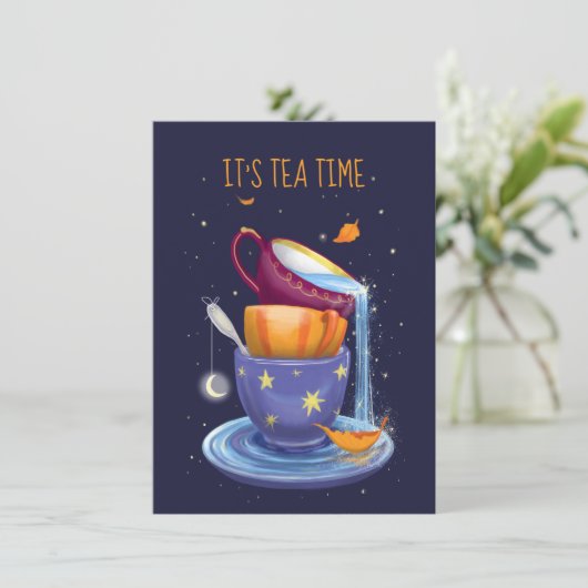 Tea cups Herfst Whimsical Tea Party Invitation Kaart (Staand voorkant)