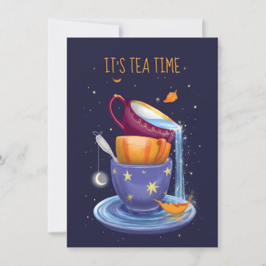 Tea cups Herfst Whimsical Tea Party Invitation Kaart (Voorkant)