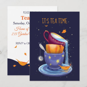 Tea cups Herfst Whimsical Tea Party Invitation Kaart