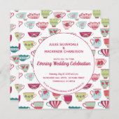 Tea Cups Modern  Evening Wedding Kaart (Voorkant / Achterkant)