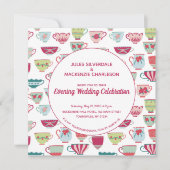 Tea Cups Modern  Evening Wedding Kaart (Voorkant)