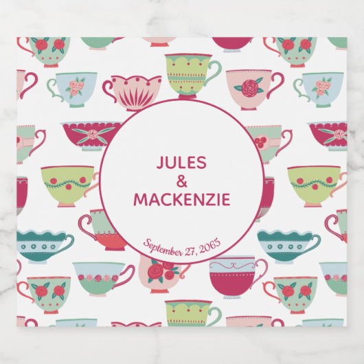 Tea Cups Modern  Likeurfles Etiket (Enkel label)