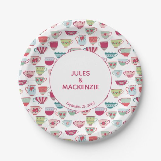 Tea Cups Modern  Papieren Bordje (Voorkant)
