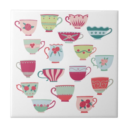 Tea Cups Modern Retro Tegeltje (Voorkant)