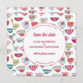 Tea Cups Modern  sparen de Datum Kaart (Voorkant / Achterkant)