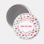 Tea Cups Modern  sparen de Datum Magneet (Voorkant / Achterkant)