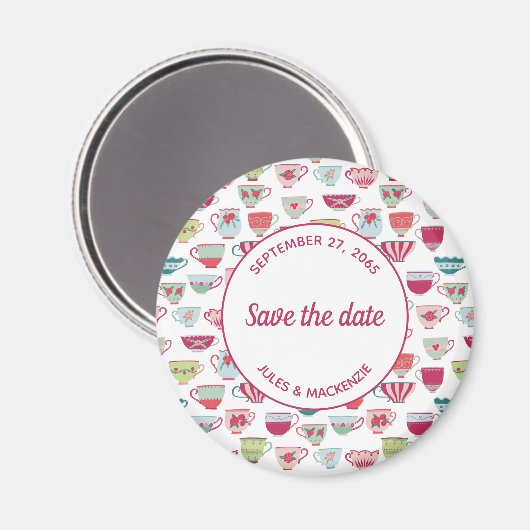 Tea Cups Modern  sparen de Datum Magneet (Voorkant / Achterkant)