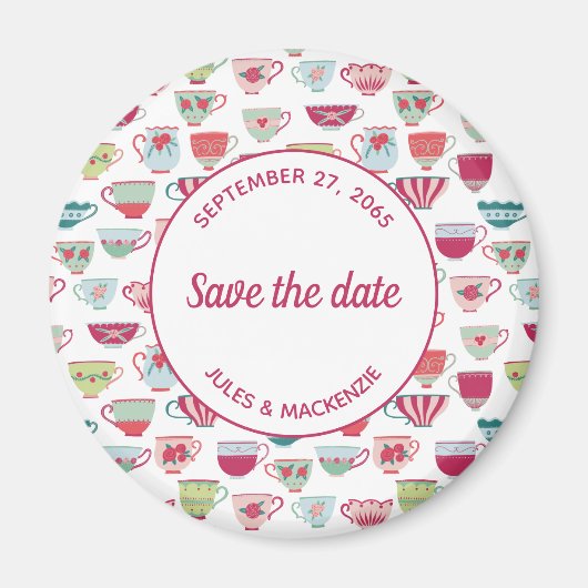 Tea Cups Modern  sparen de Datum Magneet (Voorkant)