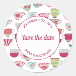 Tea Cups Modern  sparen de Datum Ronde Sticker