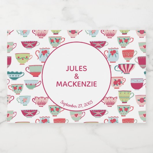 Tea Cups Modern  Sparkling Wijnetiket (Enkel label)