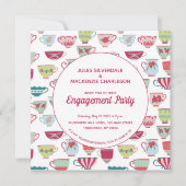 Tea Cups Modern Verloving Kaart (Voorkant)