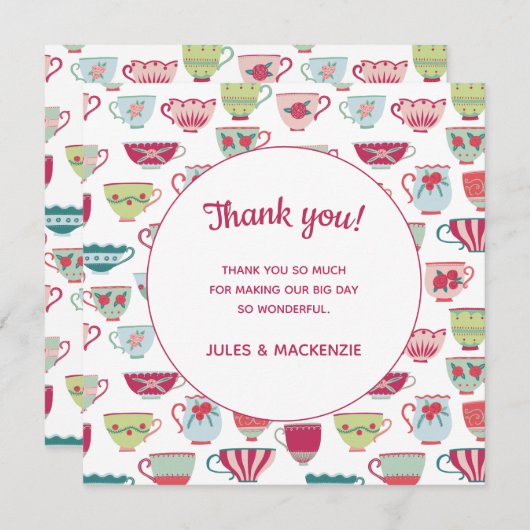 Tea Cups Modern Vintage Weddenschap Bedankt (Voorkant / Achterkant)
