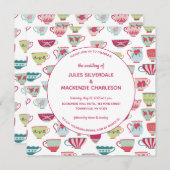 Tea Cups Modern Vintage Wedding Kaart (Voorkant / Achterkant)