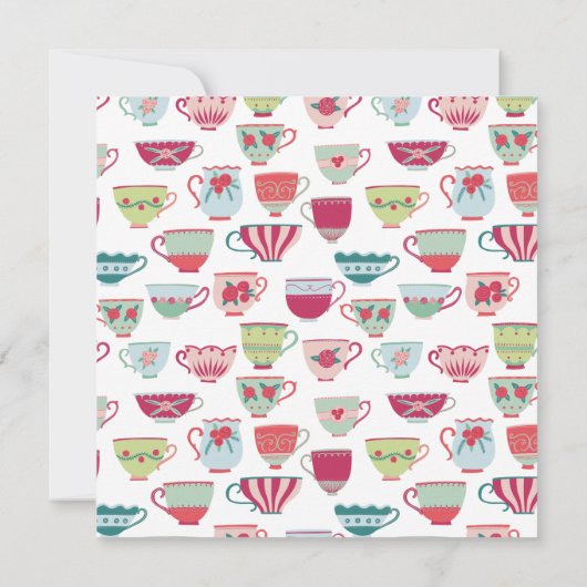 Tea Cups Modern Vintage Wedding Kaart (Achterkant)