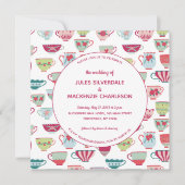 Tea Cups Modern Vintage Wedding Kaart (Voorkant)