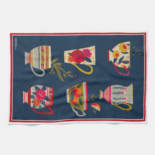 Tea Cups Navy Tea Towel Theedoek (Horizontaal)