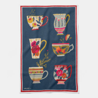 Tea Cups Navy Tea Towel Theedoek