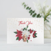 Tea Cups Poinsettia Rabbit Kerstmis Bedankkaart (Staand voorkant)