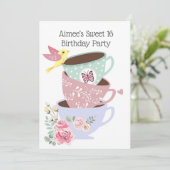 Tea Cups Sweet 16 Birthday Party Kaart (Staand voorkant)