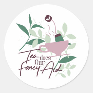 Tea doet onze fancy hulp wit ronde sticker
