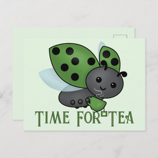 Tea Drink Ladybug Briefkaart (Voorkant / Achterkant)