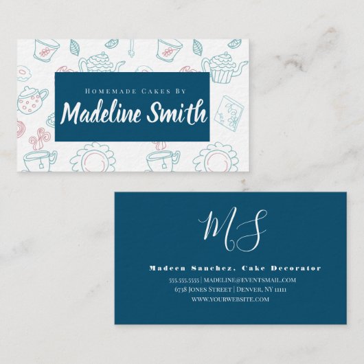 Tea en Cake Doodles Homemade Cake Bakery Visitekaartje (Voorkant / Achterkant)