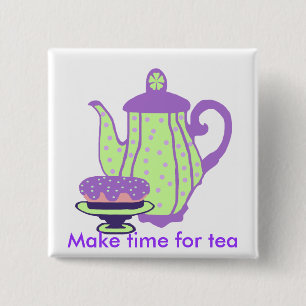 Tea en Cake, maak tijd voor de theeknop Vierkante Button 5,1 Cm