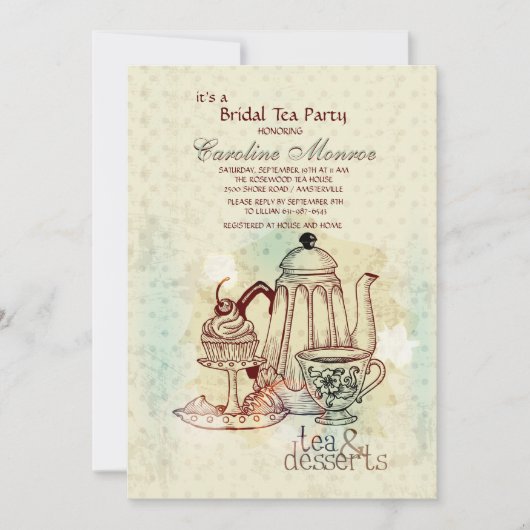 Tea en Desserts Bridal Shower Invitation Kaart (Voorkant)