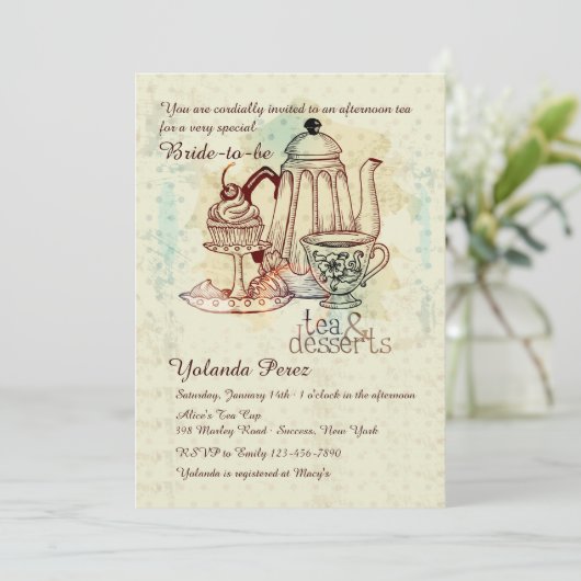 Tea en desserts Invitation Kaart (Staand voorkant)