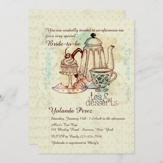 Tea en desserts Invitation Kaart (Voorkant / Achterkant)