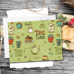 Tea en Honey Tea Time in Green Briefkaart