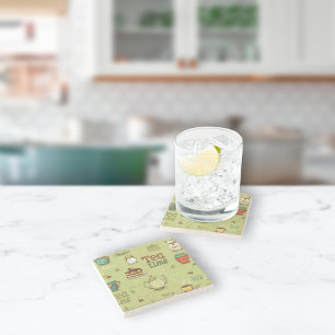 Tea en Honey Tea Time in Green Stenen Onderzetter