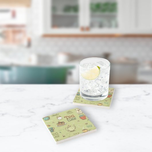 Tea en Honey Tea Time in Green Stenen Onderzetter