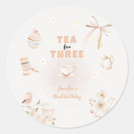 Tea for Three Birthday Invitation for Girls Ronde Sticker