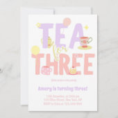 Tea For Three Birthday Pink Pastel Tea Party Kaart (Voorkant)