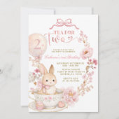 Tea for Two 2nd Birthday Bunny Spring Pink  Kaart (Voorkant)