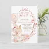 Tea for Two 2nd Birthday Bunny Spring Pink  Kaart (Staand voorkant)