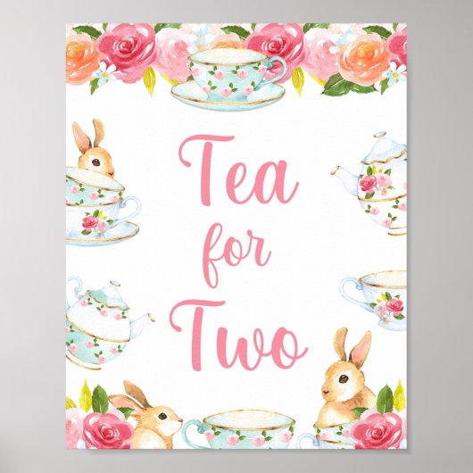 Tea for Two 2nd Birthday Tea Party Sign Poster (Voorkant)