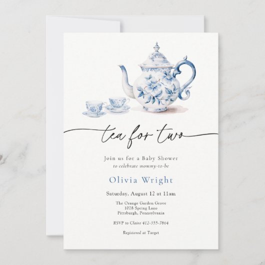 Tea for Two Baby shower Tea Party Kaart (Voorkant)