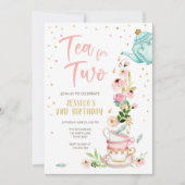 Tea for Two Birthday Invitation Floral Tea Party Kaart (Voorkant)