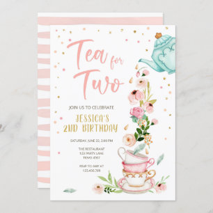 Tea for Two Birthday Invitation Floral Tea Party Kaart