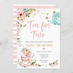 Tea for Two Birthday Invitation Floral Tea Party Kaart