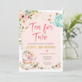 Tea for Two Birthday Invitation Floral Tea Party Kaart (Staand voorkant)