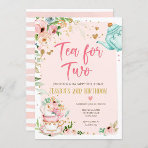 Tea for Two Birthday Invitation Floral Tea Party Kaart