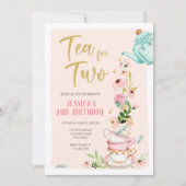 Tea for Two Birthday Invitation Floral Tea Party Kaart (Voorkant)