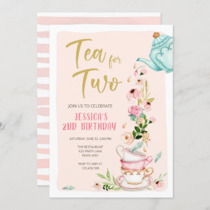 Tea for Two Birthday Invitation Floral Tea Party Kaart